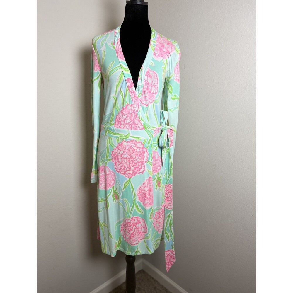 Lilly Pulitzer MERIDIAN WRAP DRESS IN POOLSIDE BLUE GOING STAG SIZE XS - Picture 5 of 10